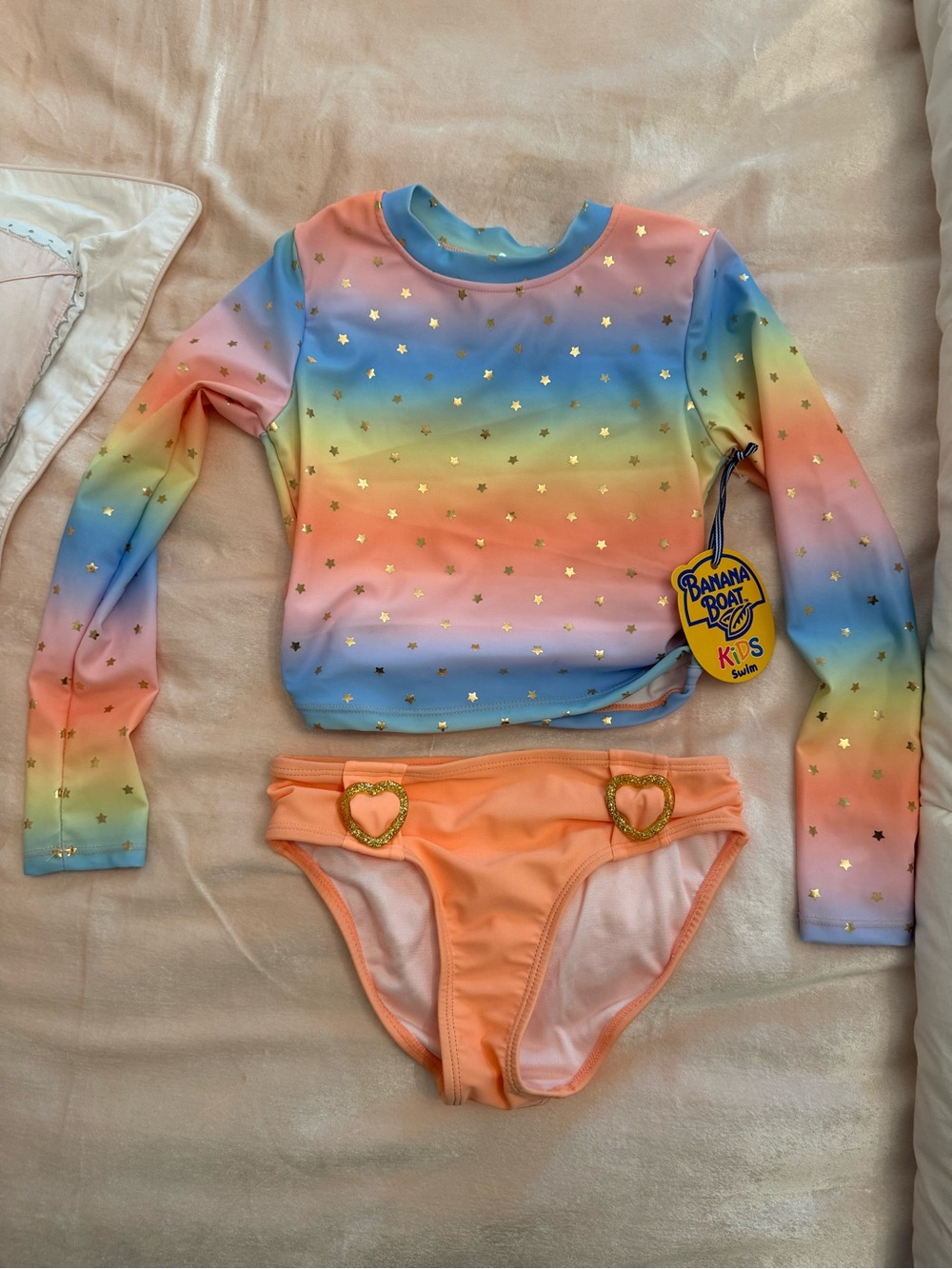 NET Banana Boat Girls Rainbow Star Long-Sleeve Rash Guard Swim Set - Size 5/6